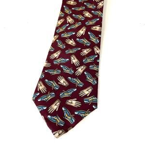 Sutter & Grant Golf Novelty Silk Tie Preppy Burgundy Shoes Gloves USA 90s  Ivy